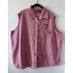 Vintage Mickey Unlimited Women's Tank Top Button Up 26W /28W Red Gingham Mickey